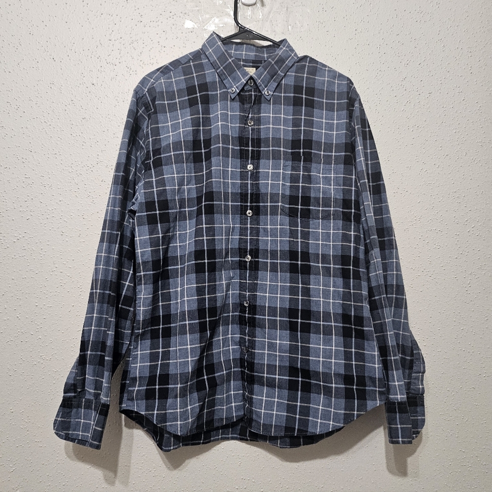 J.Crew Mens L 16-16.5 Blue Plaid Button Down Shirt 100%‎ Cotton Classic